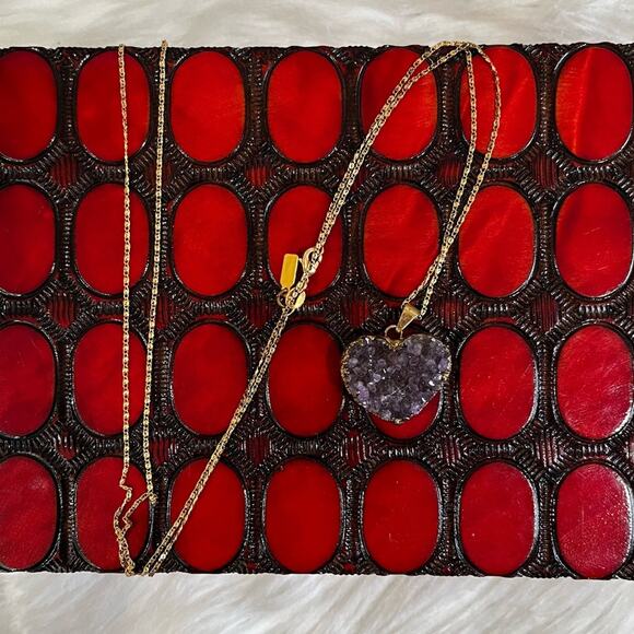 NEW Alexandra Beth Vintage Geode Amethyst Druzy Heart Pendant Necklace 17” NWOT - Picture 14 of 15